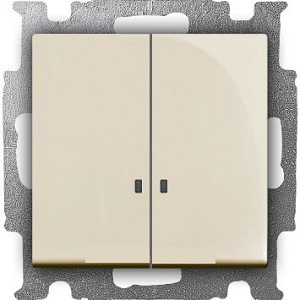 Выключатель с клавишей, 2-клавишный, с подсветкой, Basic 55, слоновая кость