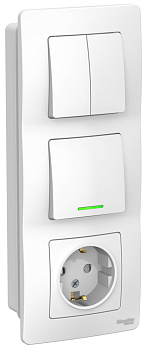 BLANCA С/У БЛОК: РОЗЕТ з/к шт 16А, 250В + ВЫКЛ 1-кл. с подсв. + ВЫКЛ 2-кл. БЕЛЫЙ