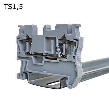 Клемма пружинная проходная 2 контакта 1,5 мм2, серая