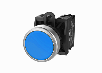 Кнопка серии TS2 с металлическим кольцом, плоский тип, мгн дейст, синяя