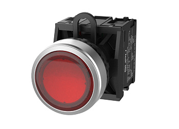 Кнопка серии TS2 с металлическим кольцом и подсветкой, 6V, AC/DC, плоский тип, мгновенное действие, красн.