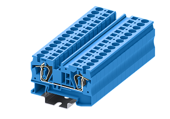 Клемма на DIN-рейку пружин. 6 мм2 2 конт. проходная син.