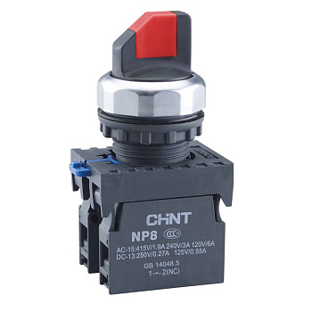 Переключатель без подсветки NP8-11X/214, 2 положения с фиксацией, красная 1НО+1НЗ IP65 (R)(CHINT)