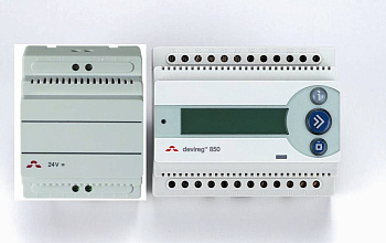 Терморегулятор Devireg D850 с источником питания 24В, от -10 до +40, уст. на DIN-рейку 140F1084