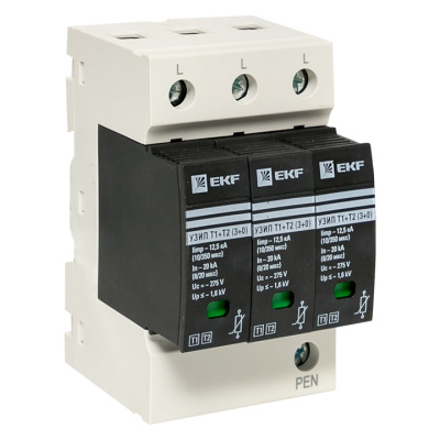 Устройство защиты от импульсных перенапряжений Т1+Т2; Iimp-12,5kA; In-20kA; Uc-275В; 3+0 EKF PROxima